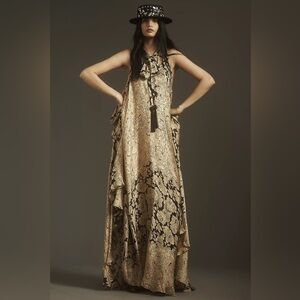 NWT Mes Demoiselles Rose Sama Floral Jacquard Halter Maxi Dress